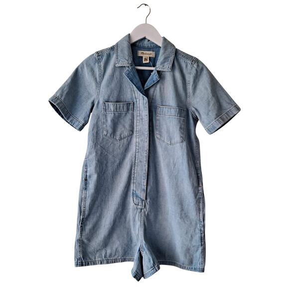 NWT Madewell Denim Utility Romper Short Sleeve Collared Fitzgerald Wash Size XXS - Picture 4 of 16